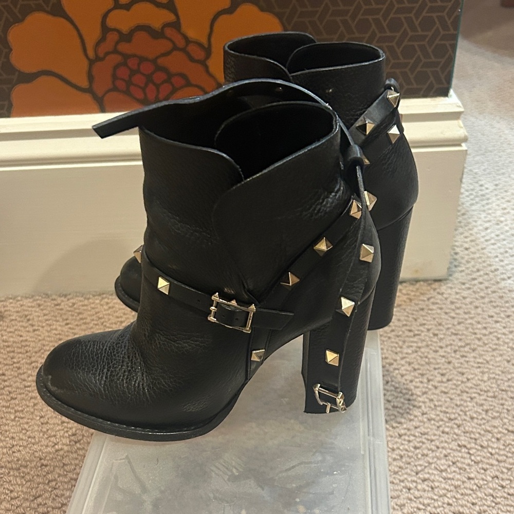 Valentino Garavani Black Ankle Boots with Silver Studs